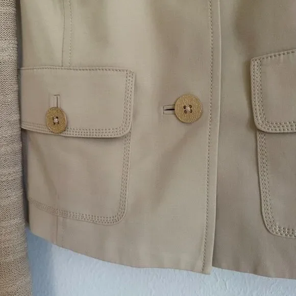 ST. JOHN Knit Sleeve Khaki Cotton Cropped Jacket S Quiet Luxury Academia